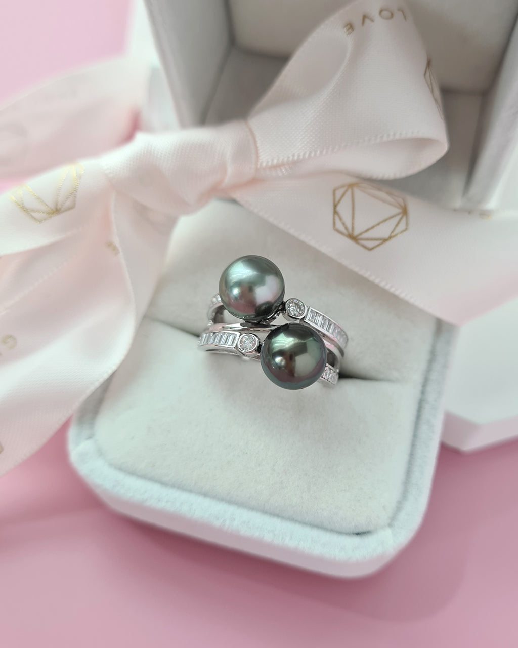 Double Tahitian Pearl Ring, Modern Pearl Jewelry in Singapore