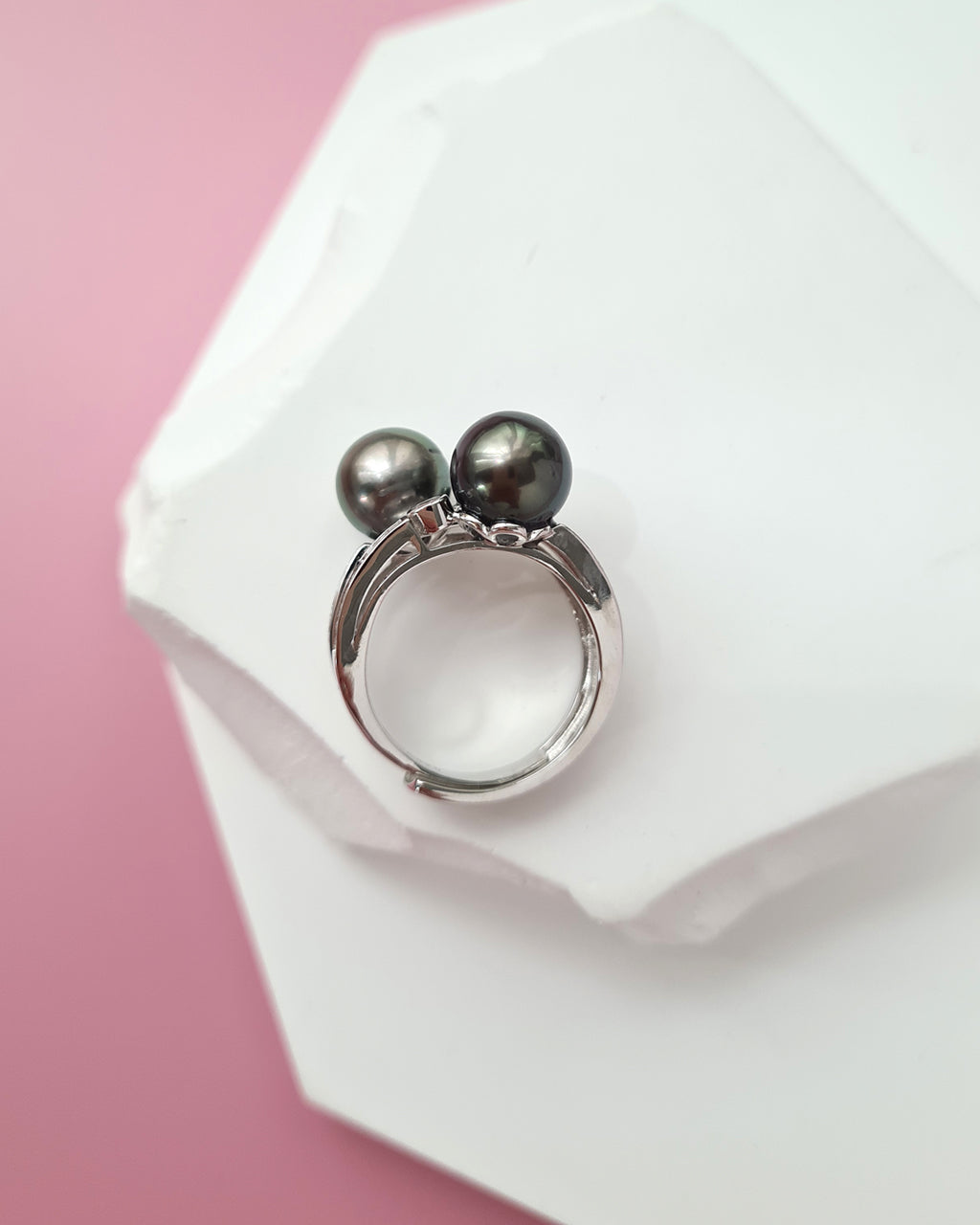 Double Tahitian Pearl Ring, Modern Pearl Jewelry in Singapore