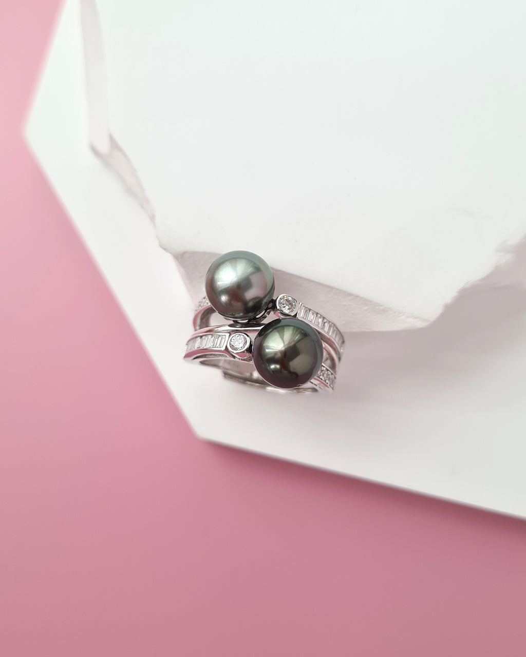 Double Tahitian Pearl Ring, Modern Pearl Jewelry in Singapore