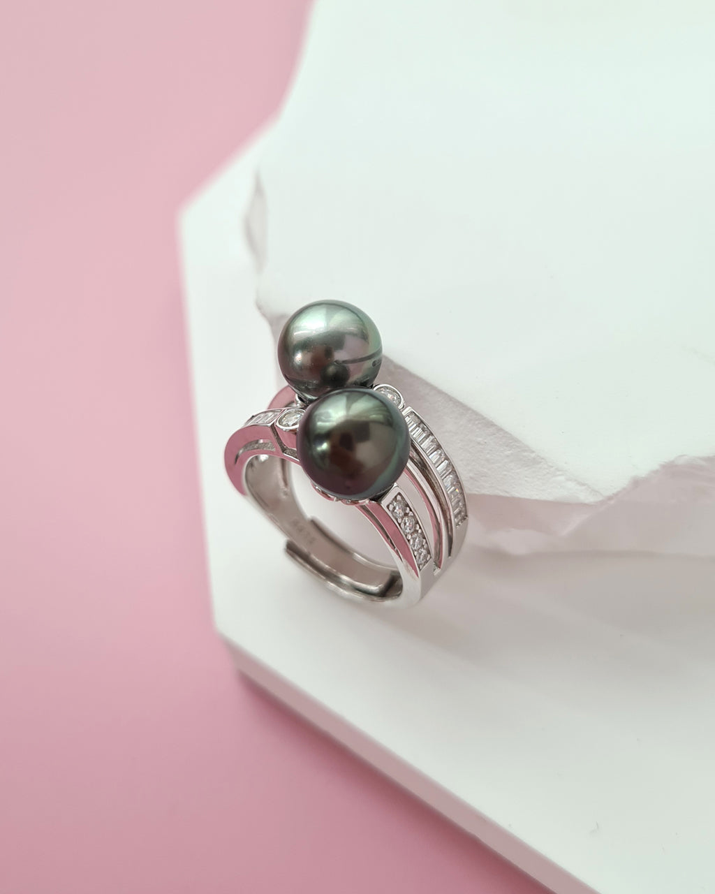 Double Tahitian Pearl Ring, Modern Pearl Jewelry in Singapore