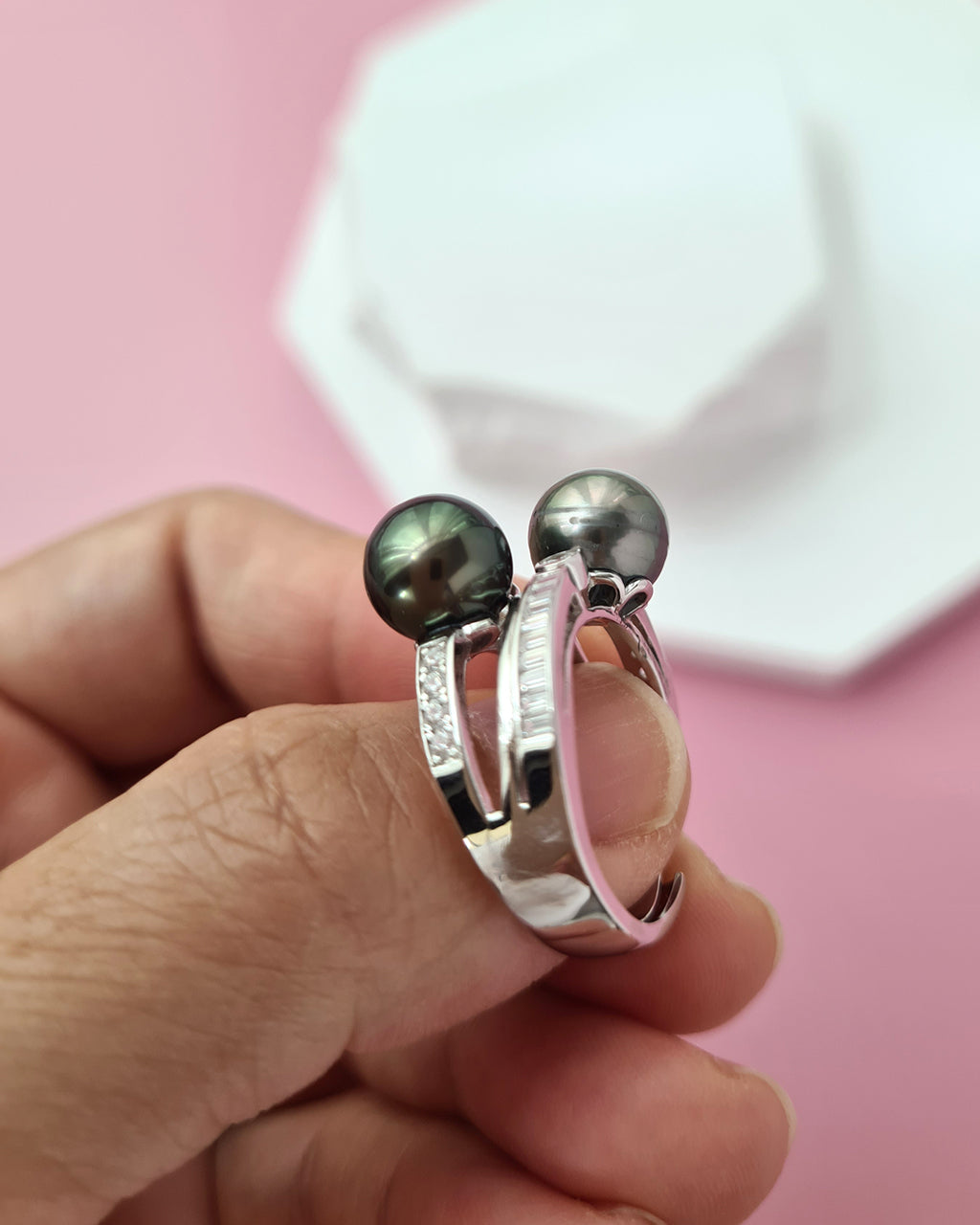 Double Tahitian Pearl Ring, Modern Pearl Jewelry in Singapore