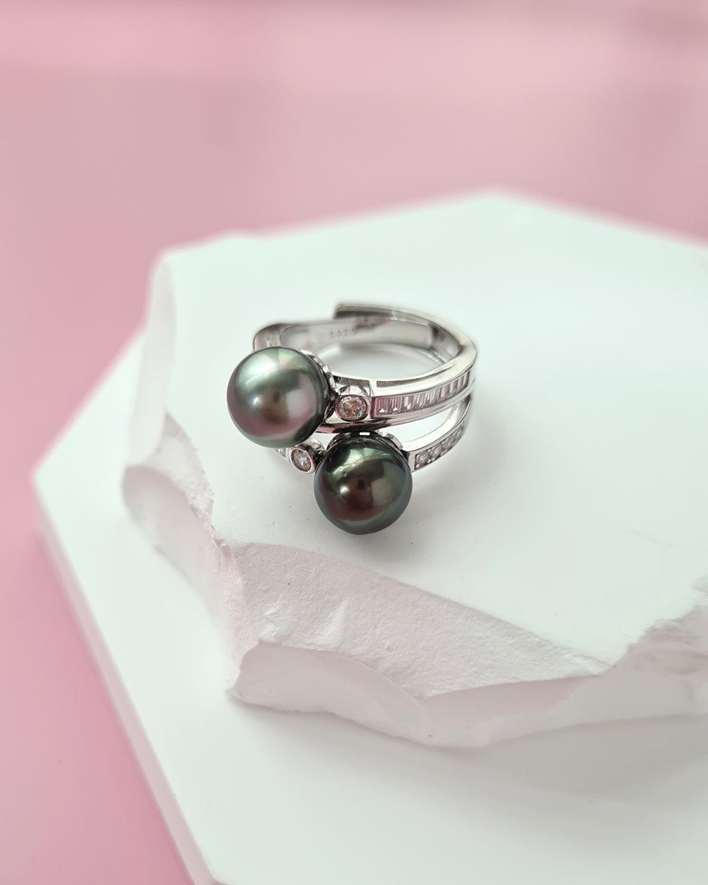 Double Tahitian Pearl Ring, Modern Pearl Jewelry in Singapore