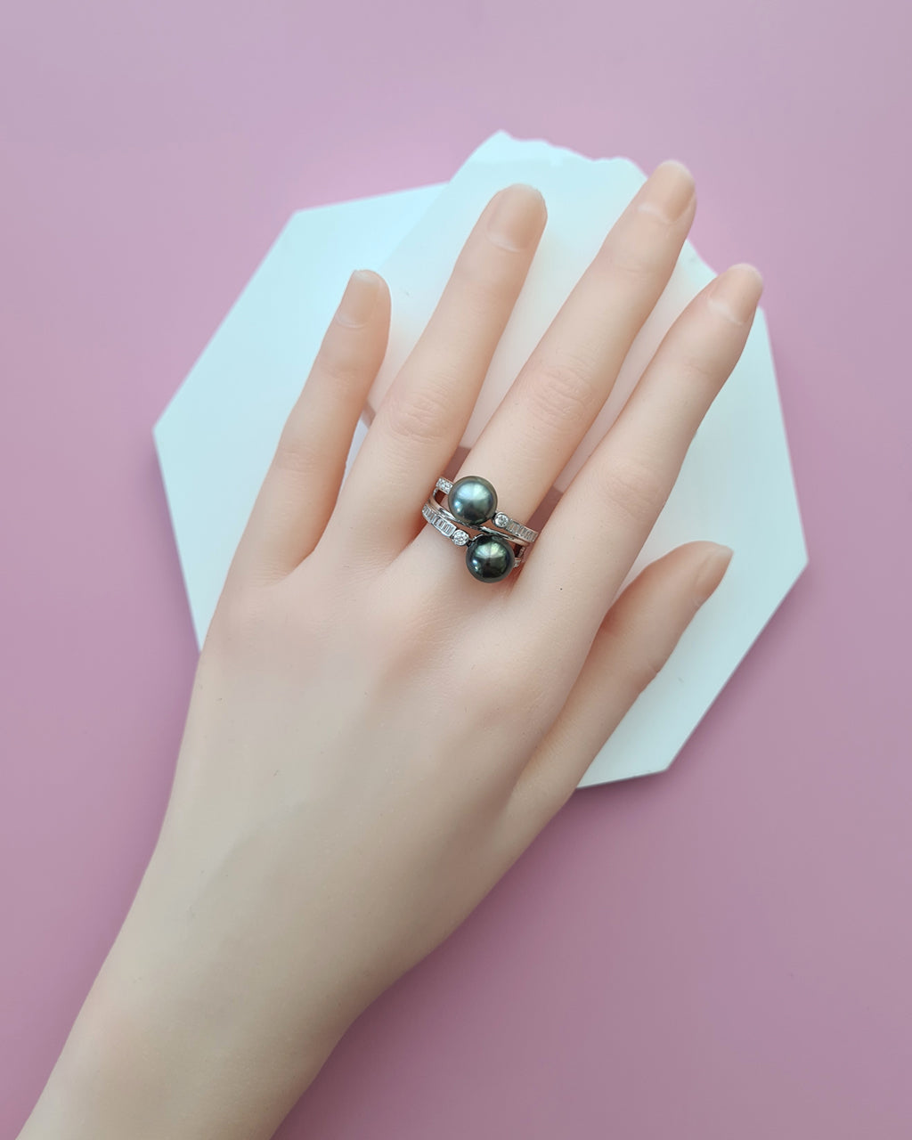 Double Tahitian Pearl Ring, Modern Pearl Jewelry in Singapore