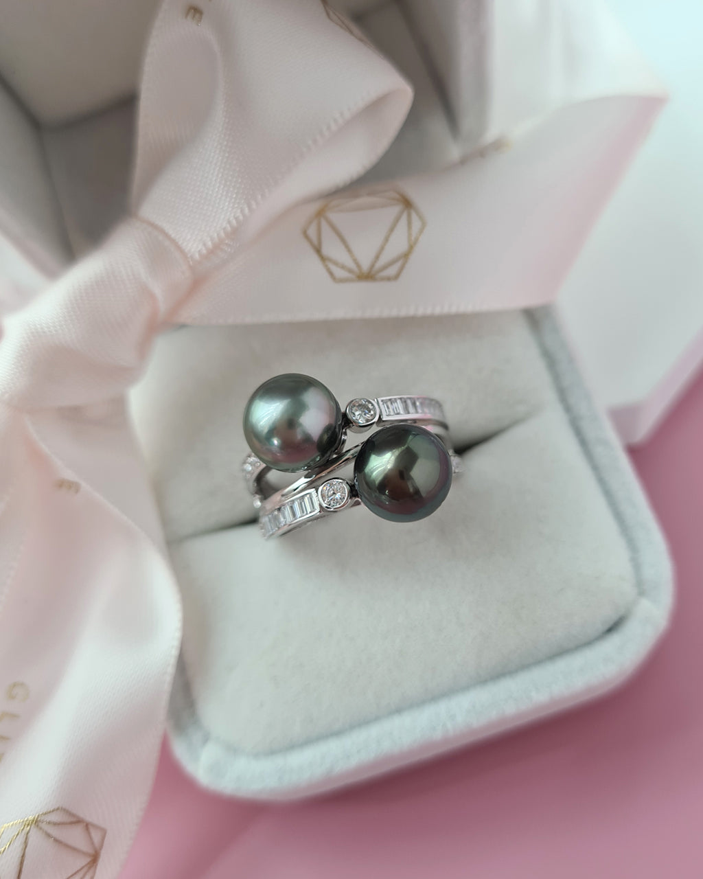 Double Tahitian Pearl Ring, Modern Pearl Jewelry in Singapore