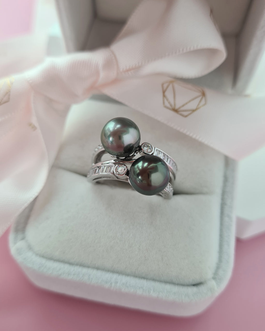 Double Tahitian Pearl Ring, Modern Pearl Jewelry in Singapore