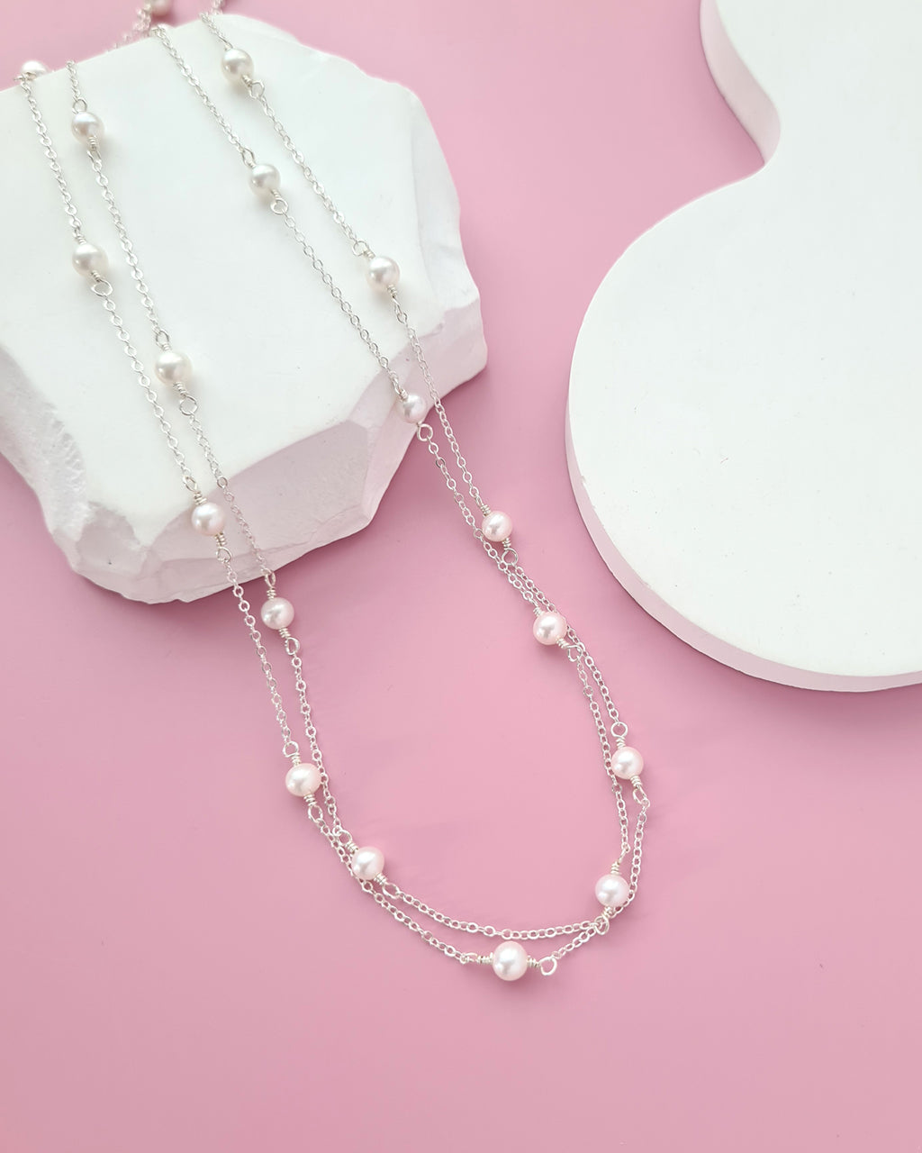 Double Strand Tiny Floating Pearl Necklace, Effortless pearl jewelry for modern women