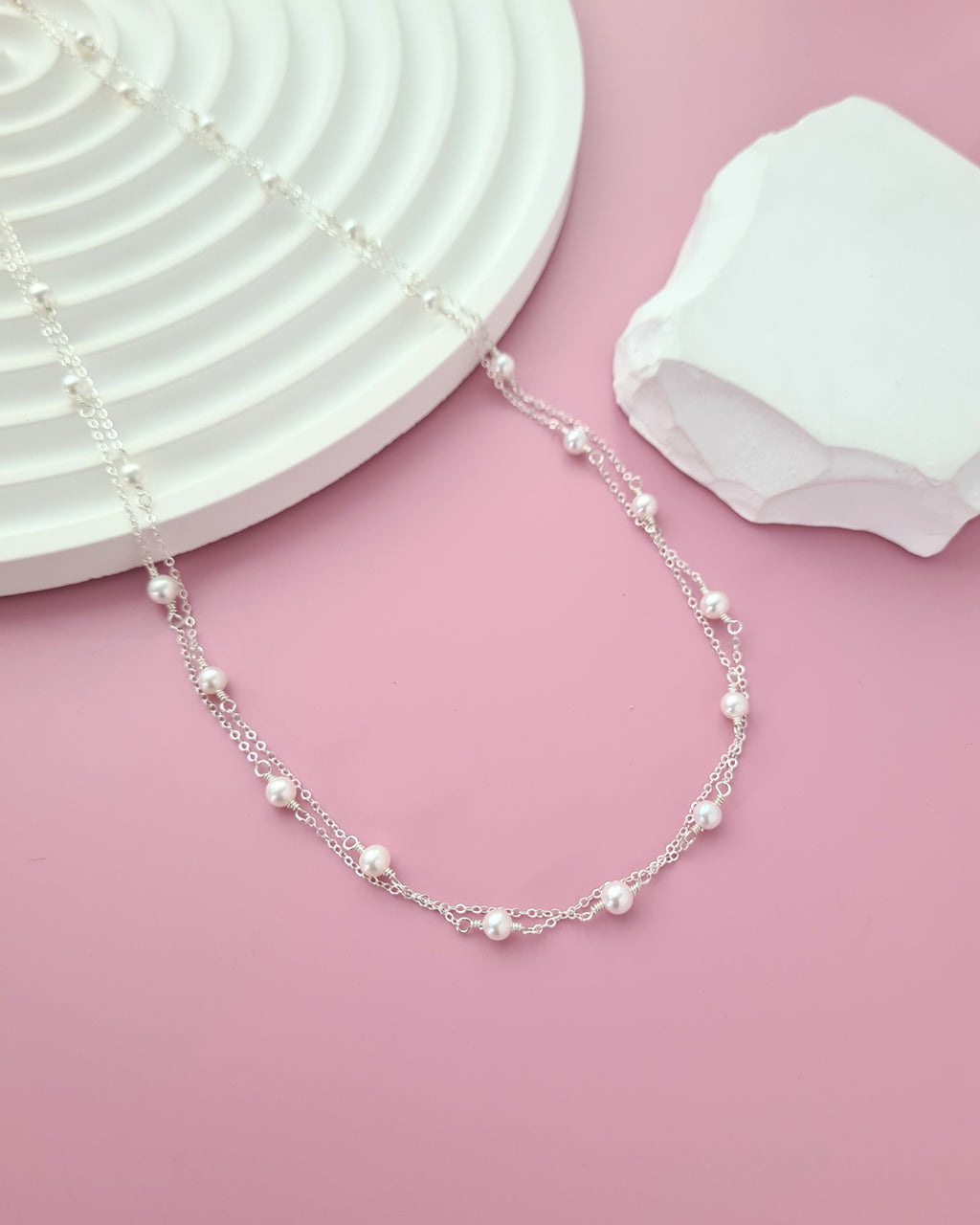 Double Strand Tiny Floating Pearl Necklace, Effortless pearl jewelry for modern women