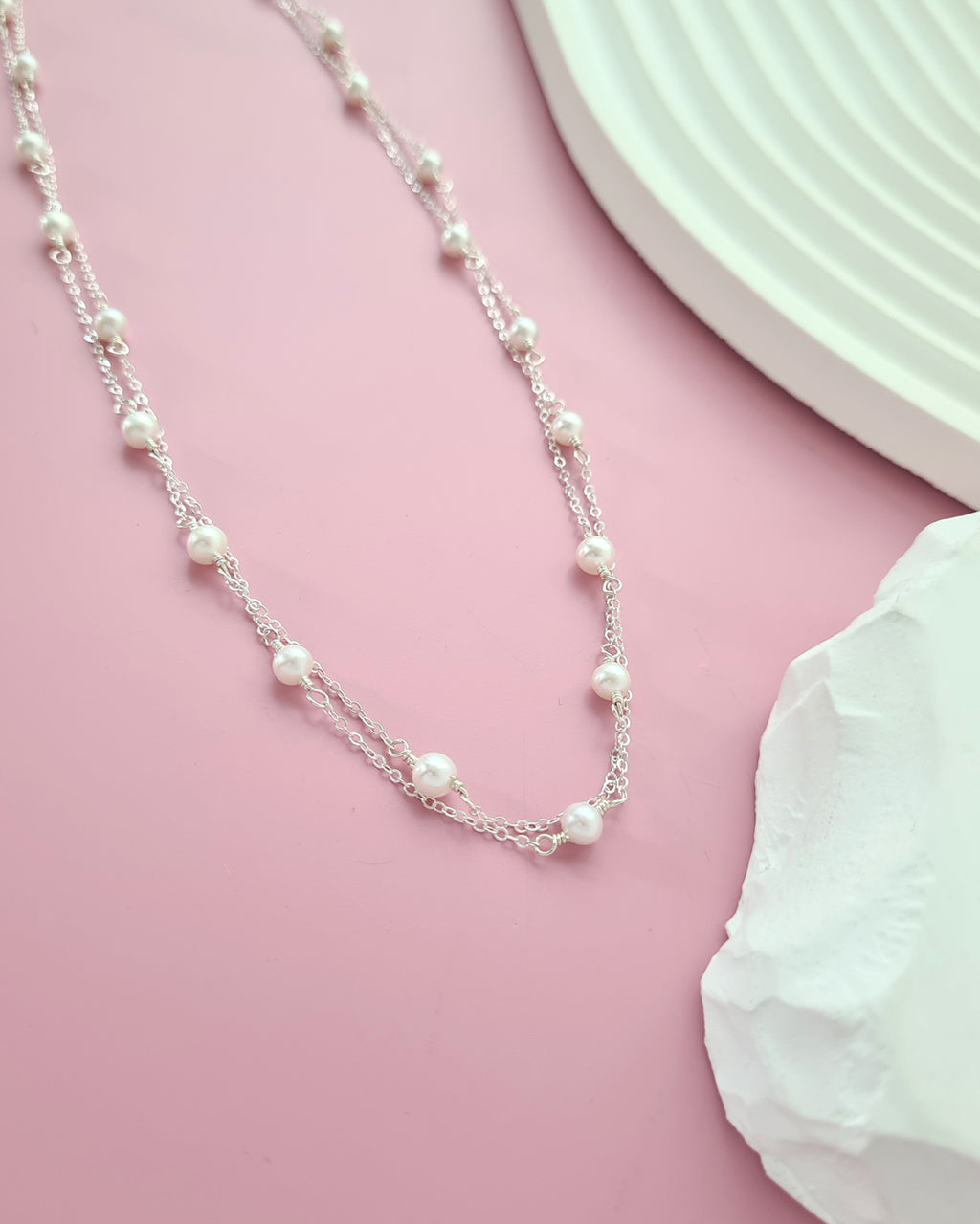 Double Strand Tiny Floating Pearl Necklace, Effortless pearl jewelry for modern women