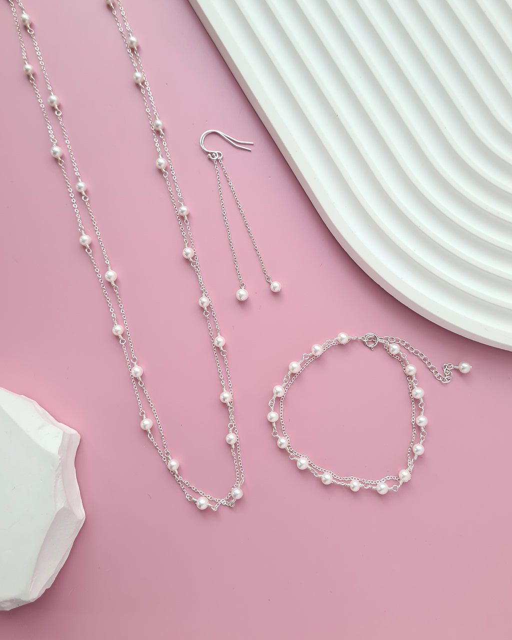 Double Strand Tiny Floating Pearl Necklace, Effortless pearl jewelry for modern women