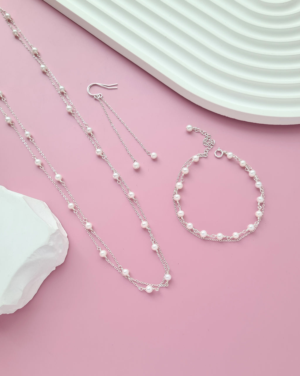 Double Strand Tiny Floating Pearl Necklace, Effortless pearl jewelry for modern women