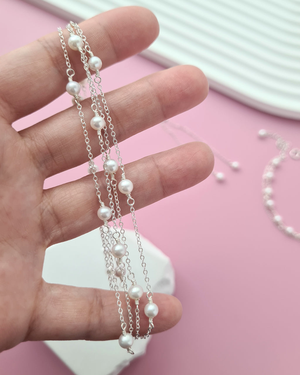 Double Strand Tiny Floating Pearl Necklace, Effortless pearl jewelry for modern women