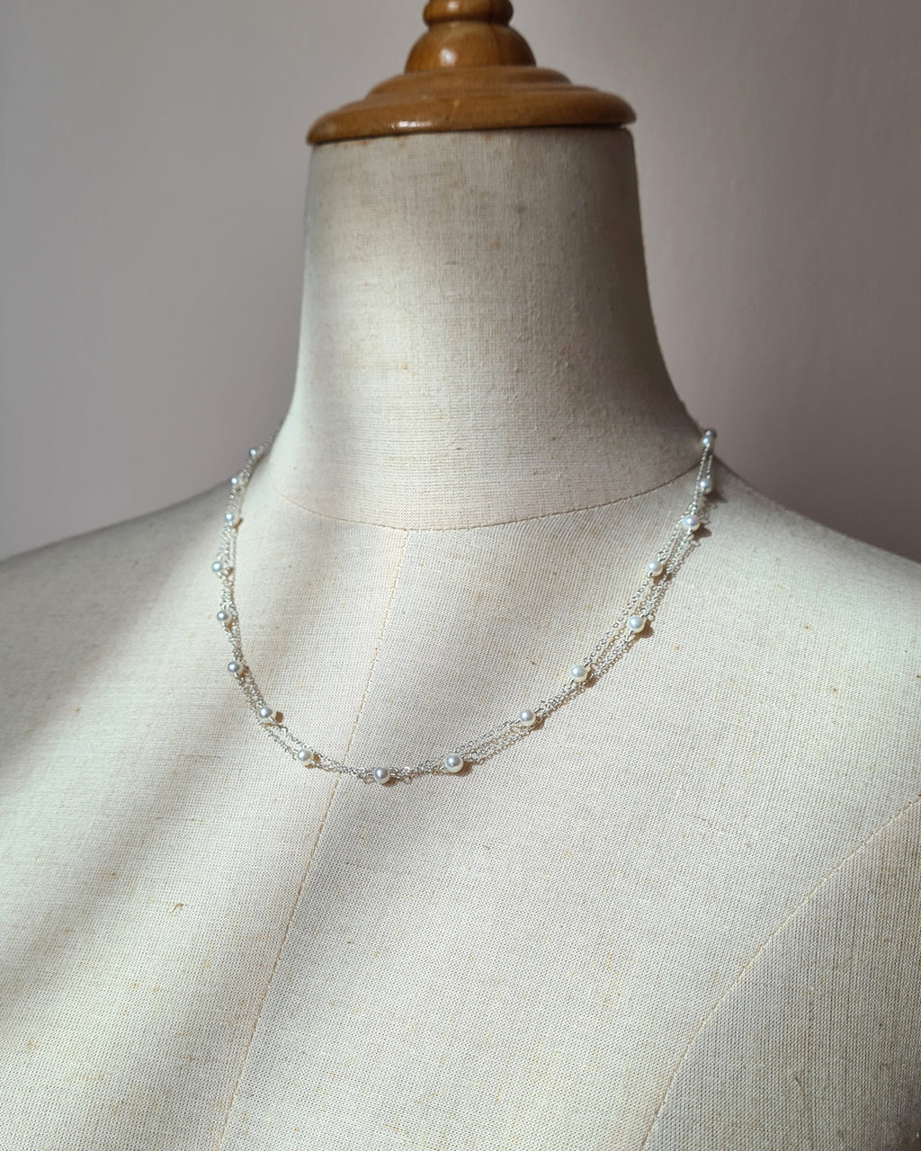 Double Strand Tiny Floating Pearl Necklace, Effortless pearl jewelry for modern women