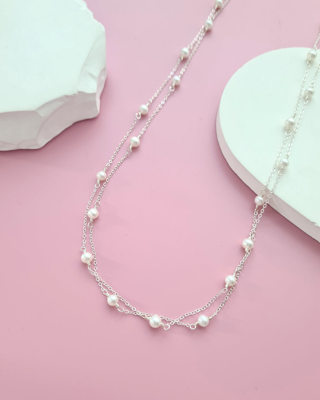 Double Strand Tiny Floating Pearl Necklace, Effortless pearl jewelry for modern women