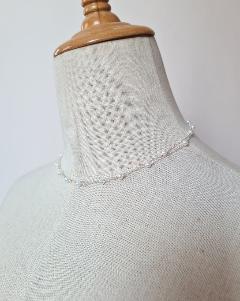 Double Strand Tiny Floating Pearl Necklace, Effortless pearl jewelry for modern women