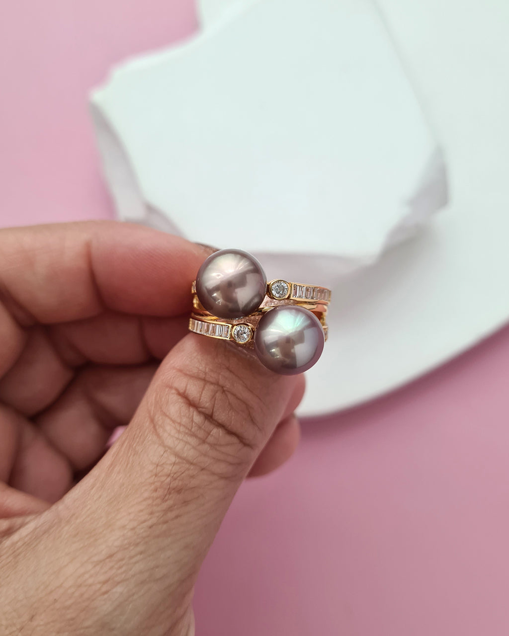 Double Edison Pearl Ring Modern Cocktail Ring Jewelry in Singapore
