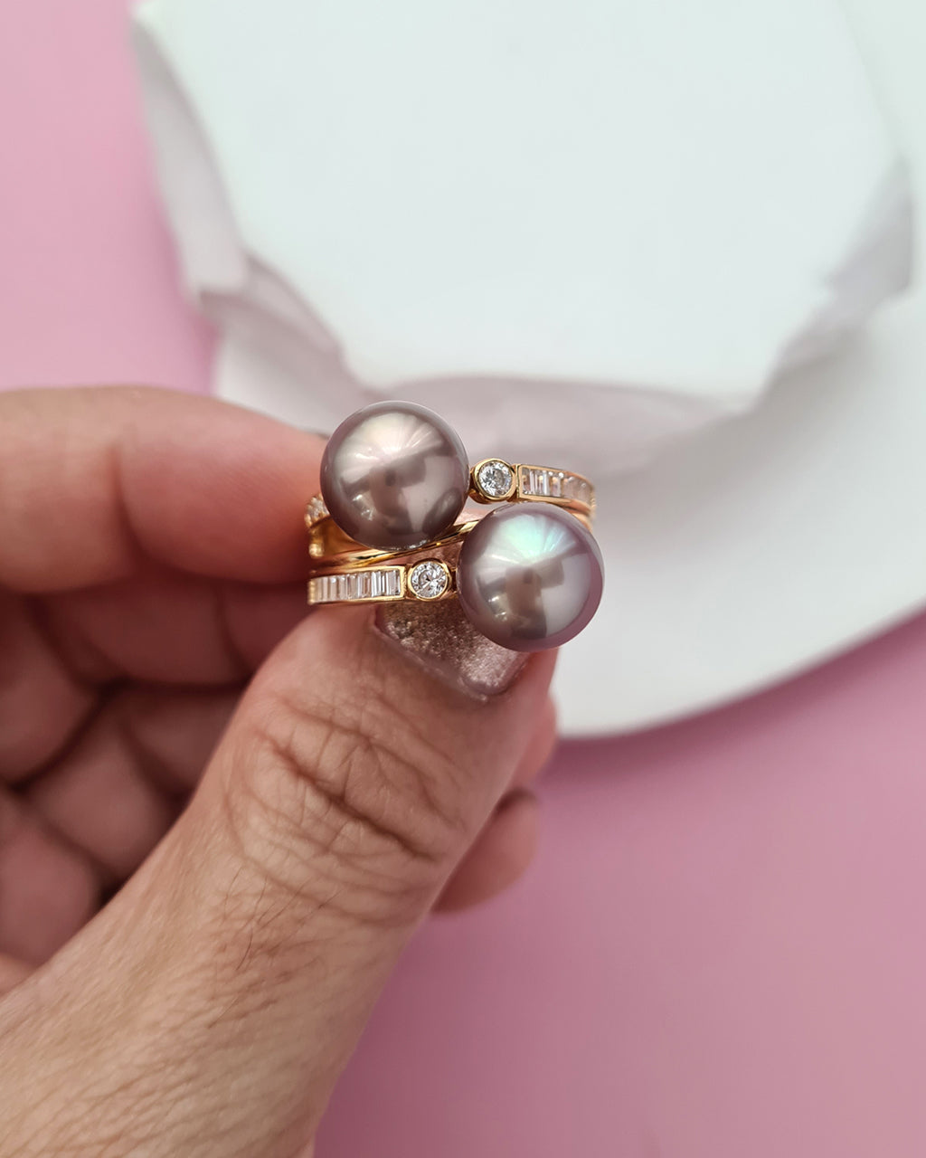 Double Edison Pearl Ring Modern Cocktail Ring Jewelry in Singapore