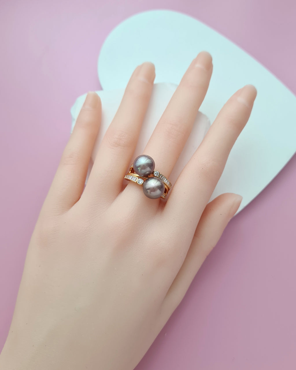 Double Edison Pearl Ring Modern Cocktail Ring Jewelry in Singapore