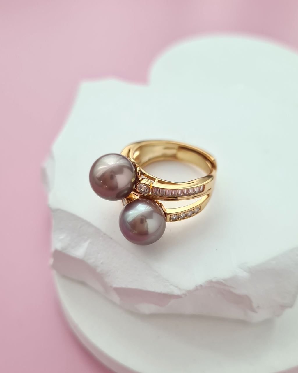 Double Edison Pearl Ring Modern Cocktail Ring Jewelry in Singapore