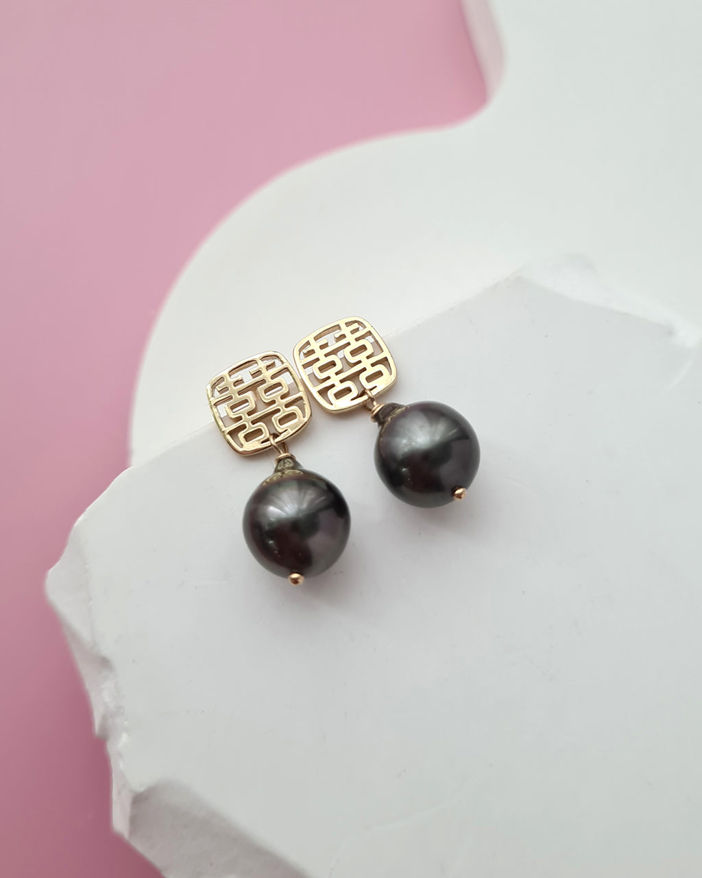 Tahitian Pearl Earrings - Double Happiness Wedding Pearl Jewelry in Singapore