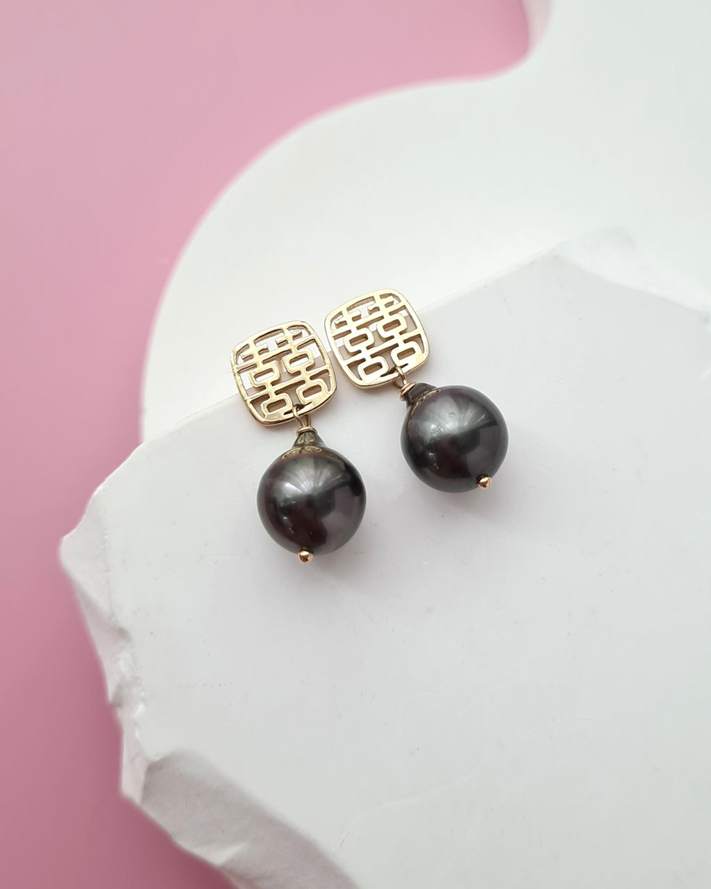 Tahitian Pearl Earrings - Double Happiness Wedding Pearl Jewelry in Singapore