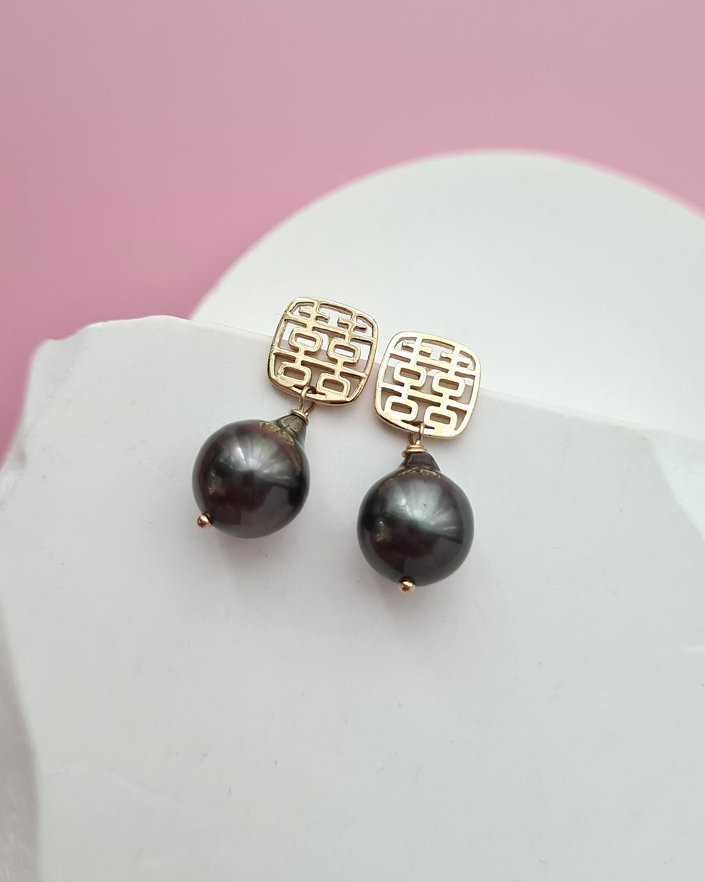 Tahitian Pearl Earrings - Double Happiness Wedding Pearl Jewelry in Singapore
