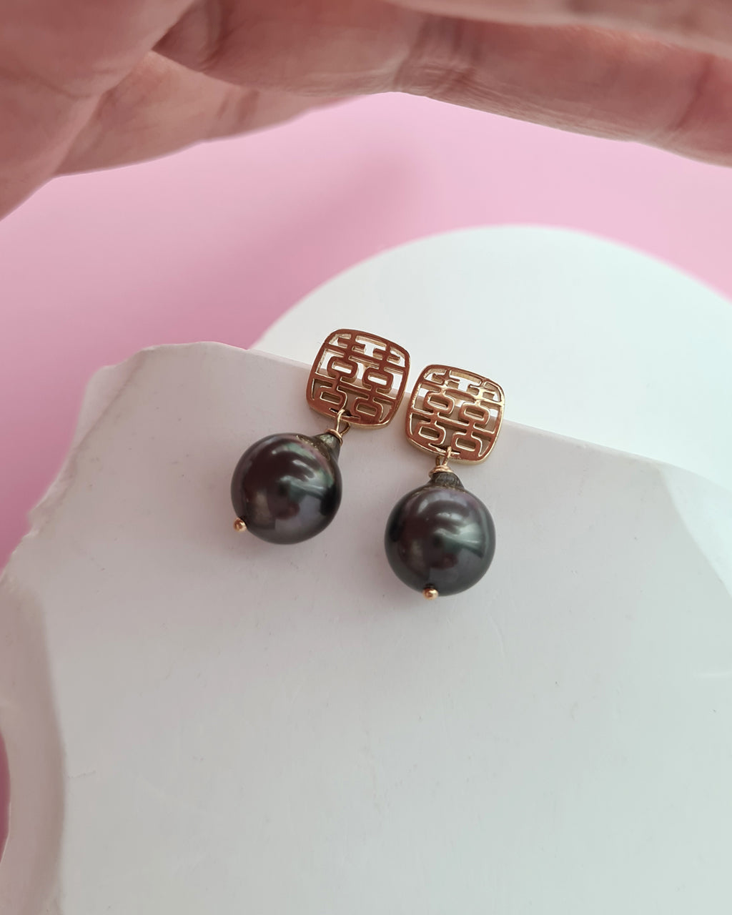 Tahitian Pearl Earrings - Double Happiness Wedding Pearl Jewelry in Singapore