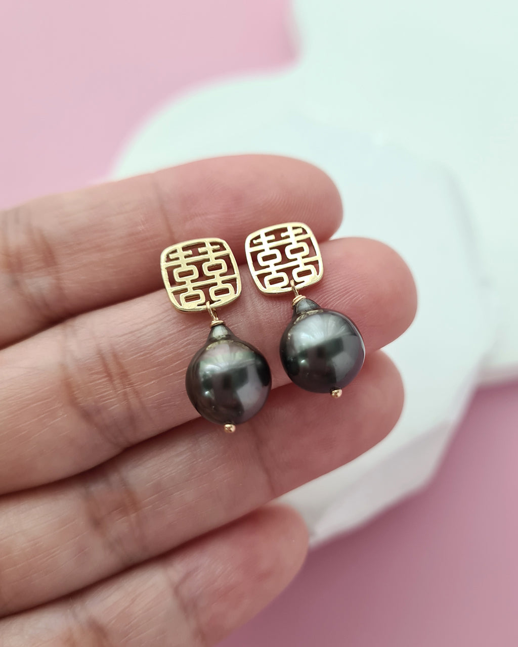 Tahitian Pearl Earrings - Double Happiness Wedding Pearl Jewelry in Singapore