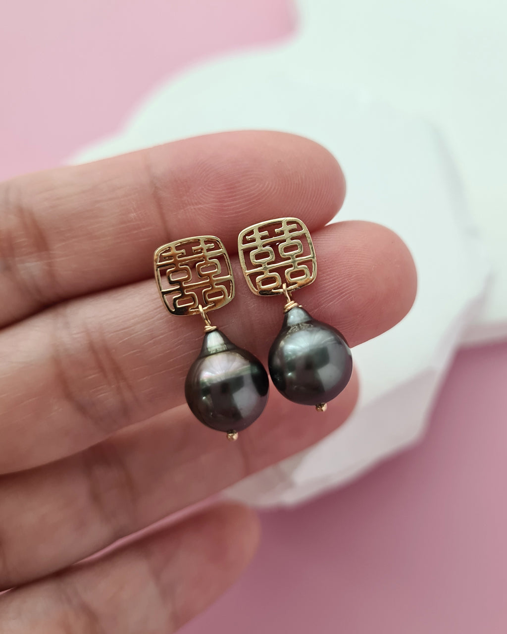 Tahitian Pearl Earrings - Double Happiness Wedding Pearl Jewelry in Singapore