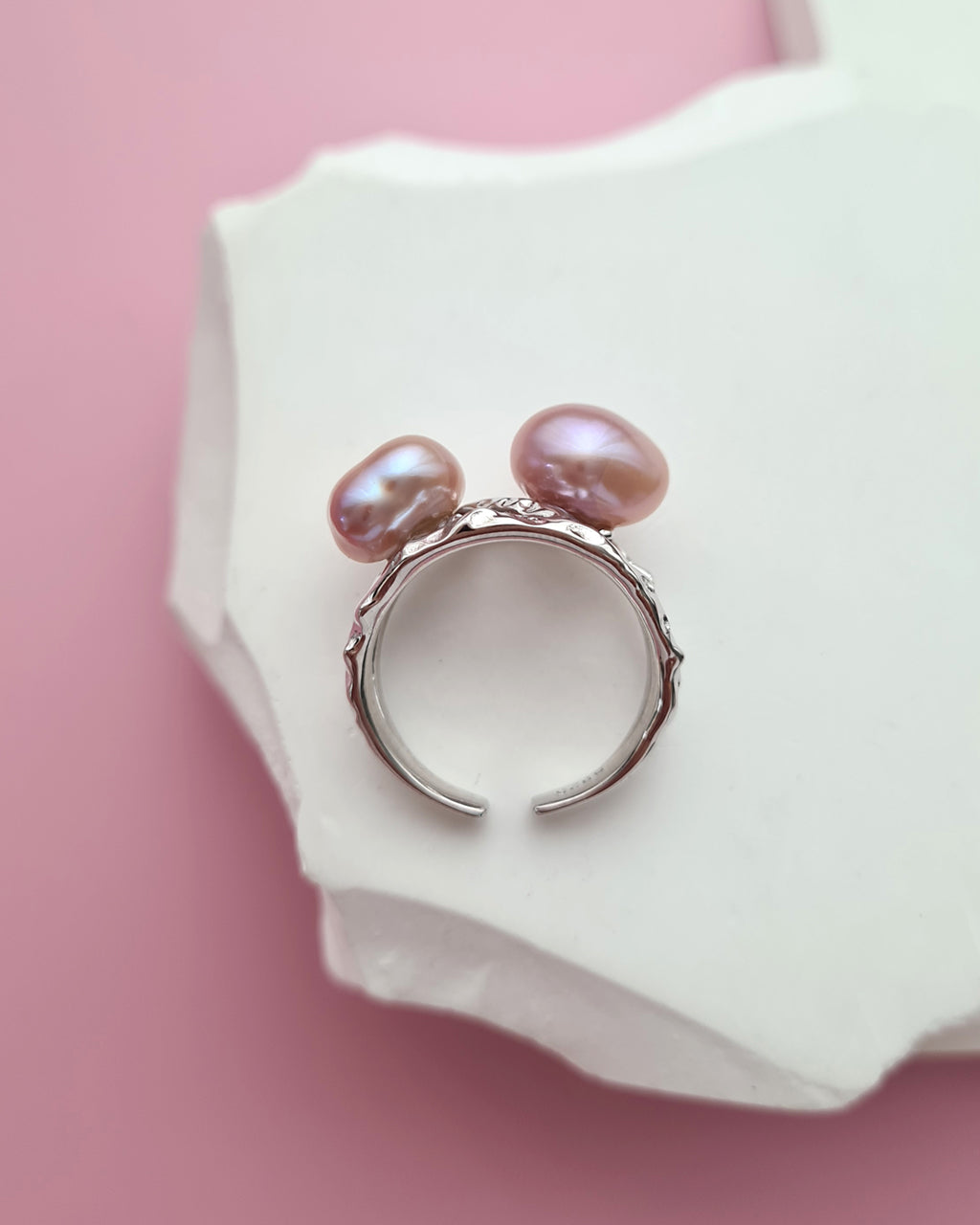Double Keshi Pearl Twig Ring, handmade pearl jewelry in Singapore