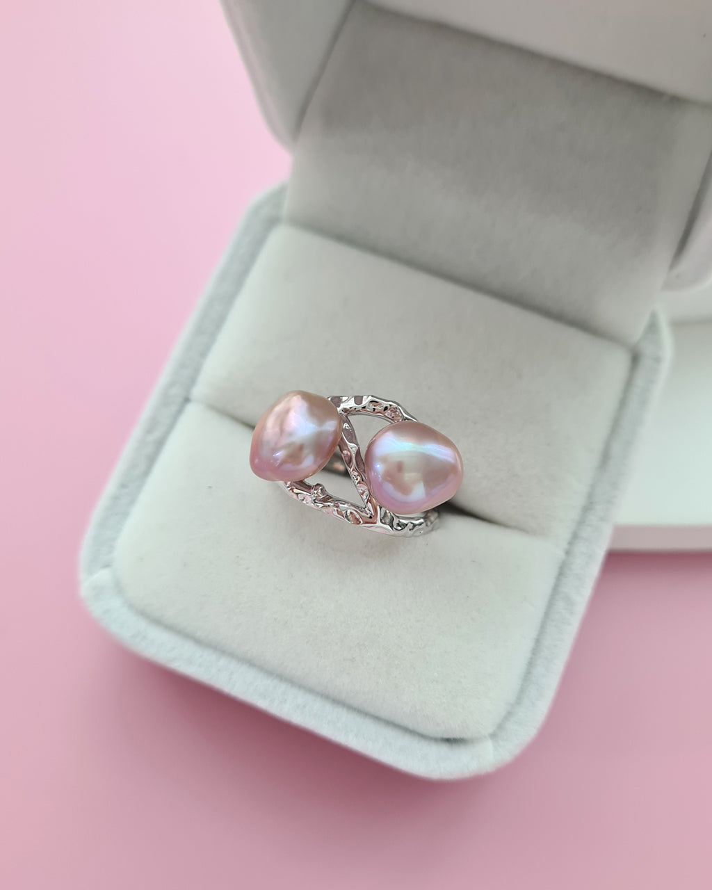 Double Keshi Pearl Twig Ring, handmade pearl jewelry in Singapore