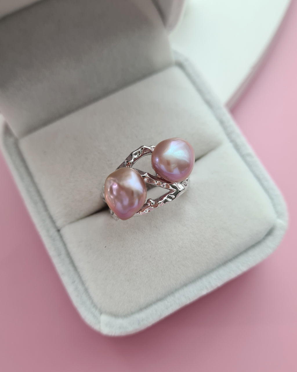 Double Keshi Pearl Twig Ring, handmade pearl jewelry in Singapore