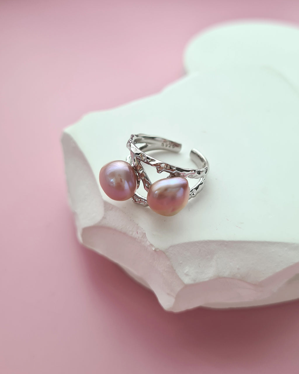 Double Keshi Pearl Twig Ring, handmade pearl jewelry in Singapore