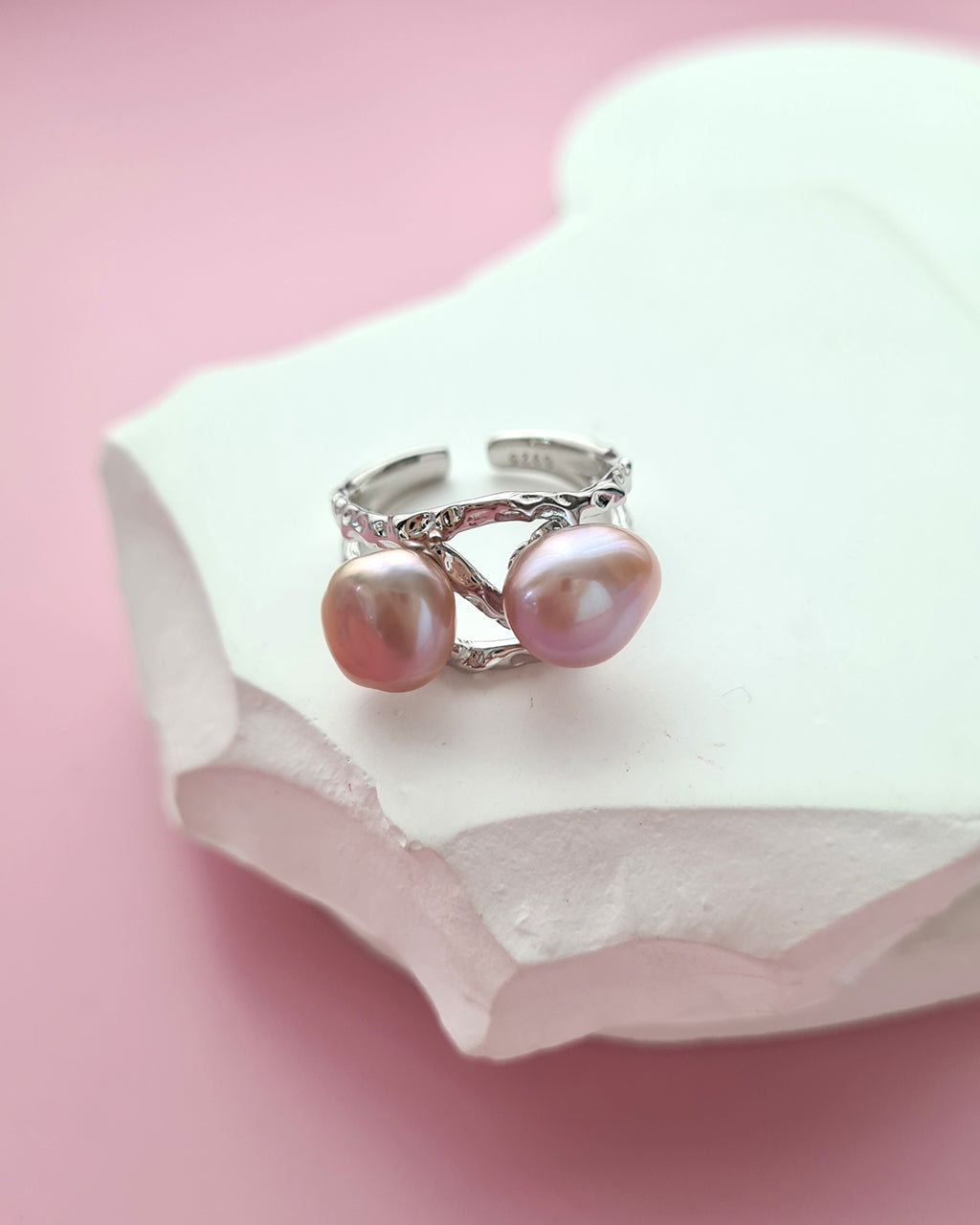 Double Keshi Pearl Twig Ring, handmade pearl jewelry in Singapore