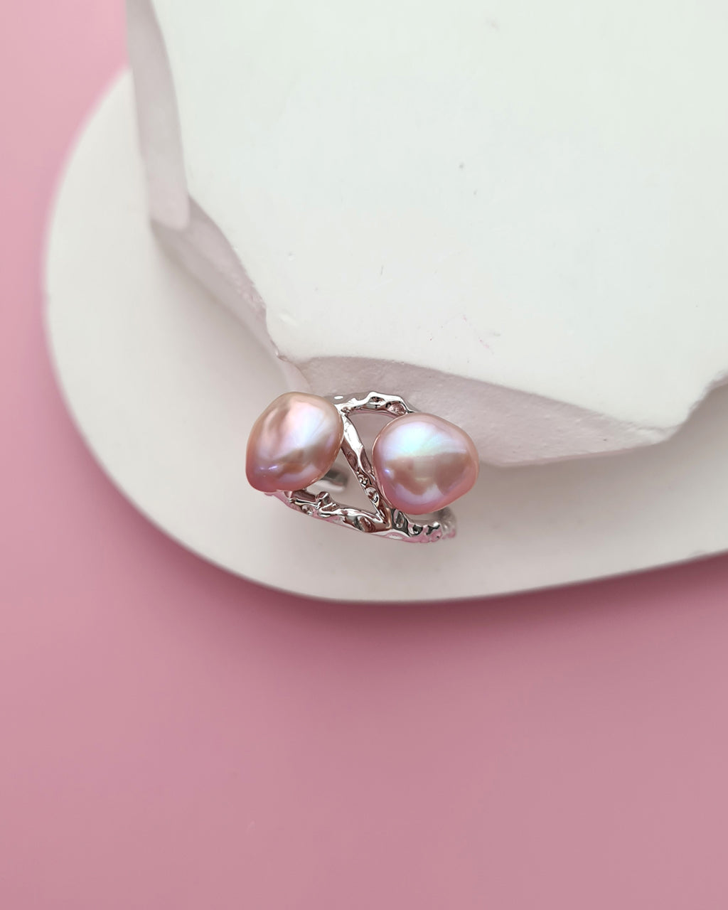 Double Keshi Pearl Twig Ring, handmade pearl jewelry in Singapore