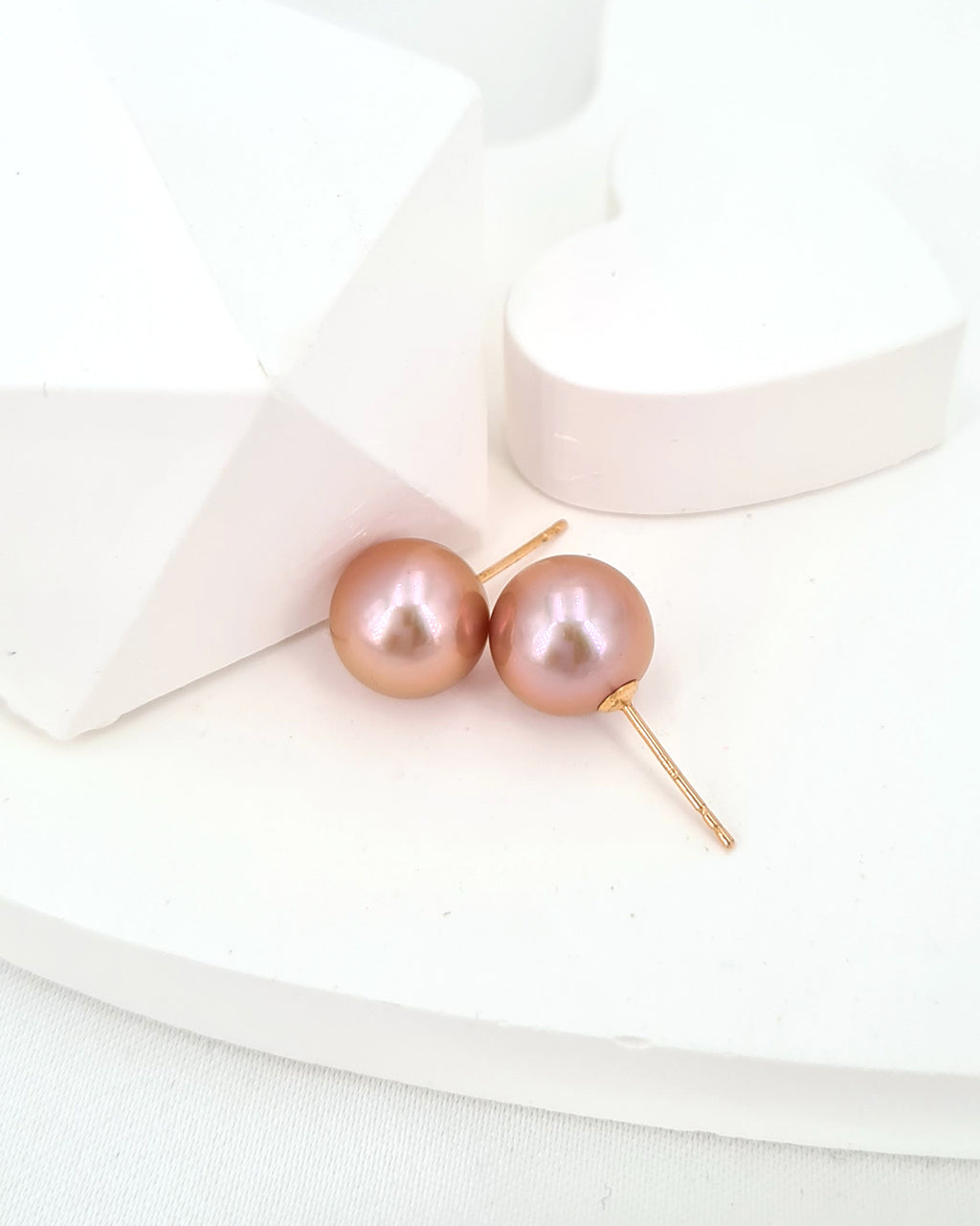 Pink Purple Edison Pearl Stud Earrings 18K Rose Gold Pearl Stud Earrings