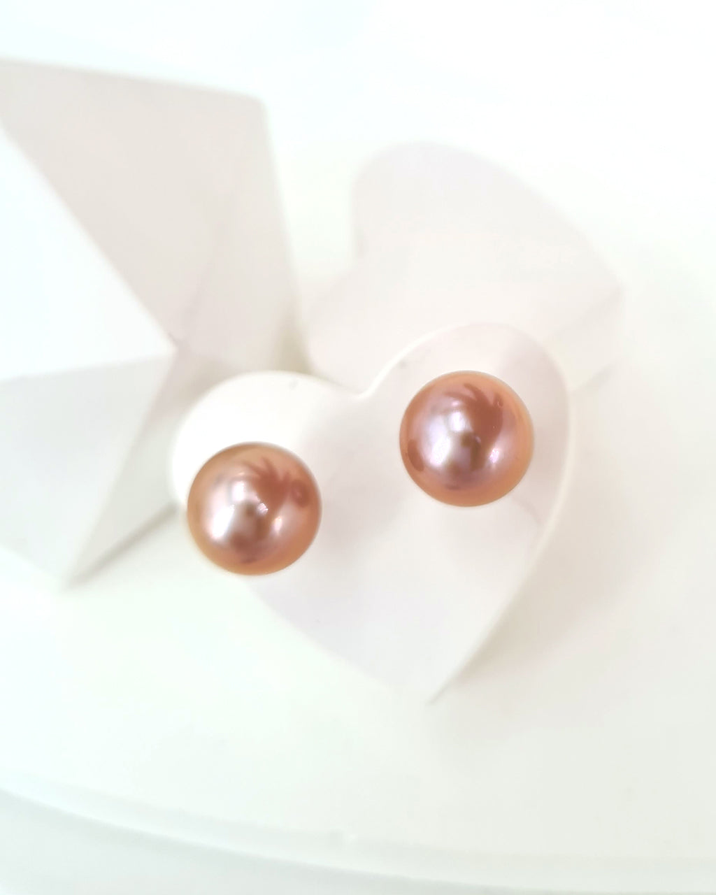 Pink Purple Edison Pearl Stud Earrings 18K Rose Gold Pearl Stud Earrings