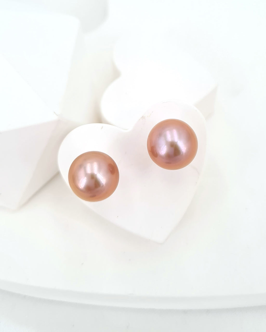 Pink Purple Edison Pearl Stud Earrings 18K Rose Gold Pearl Stud Earrings