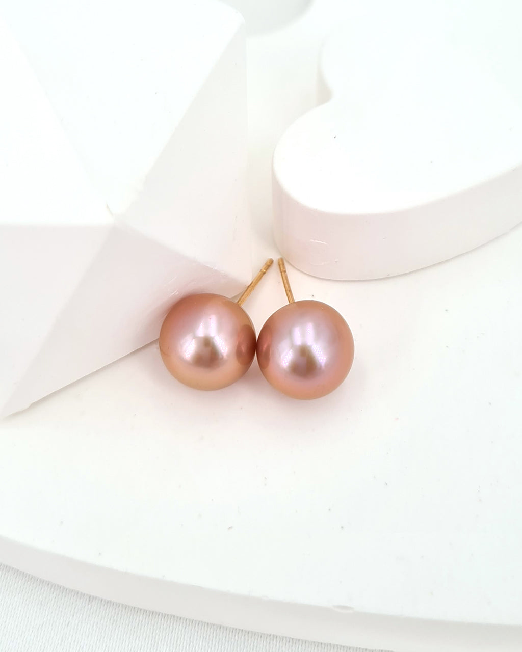 Pink Purple Edison Pearl Stud Earrings 18K Rose Gold Pearl Stud Earrings