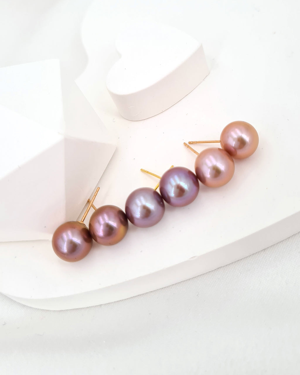 Purple Edison Pearl Stud Earrings 18K Rose Gold Pearl Stud Earrings