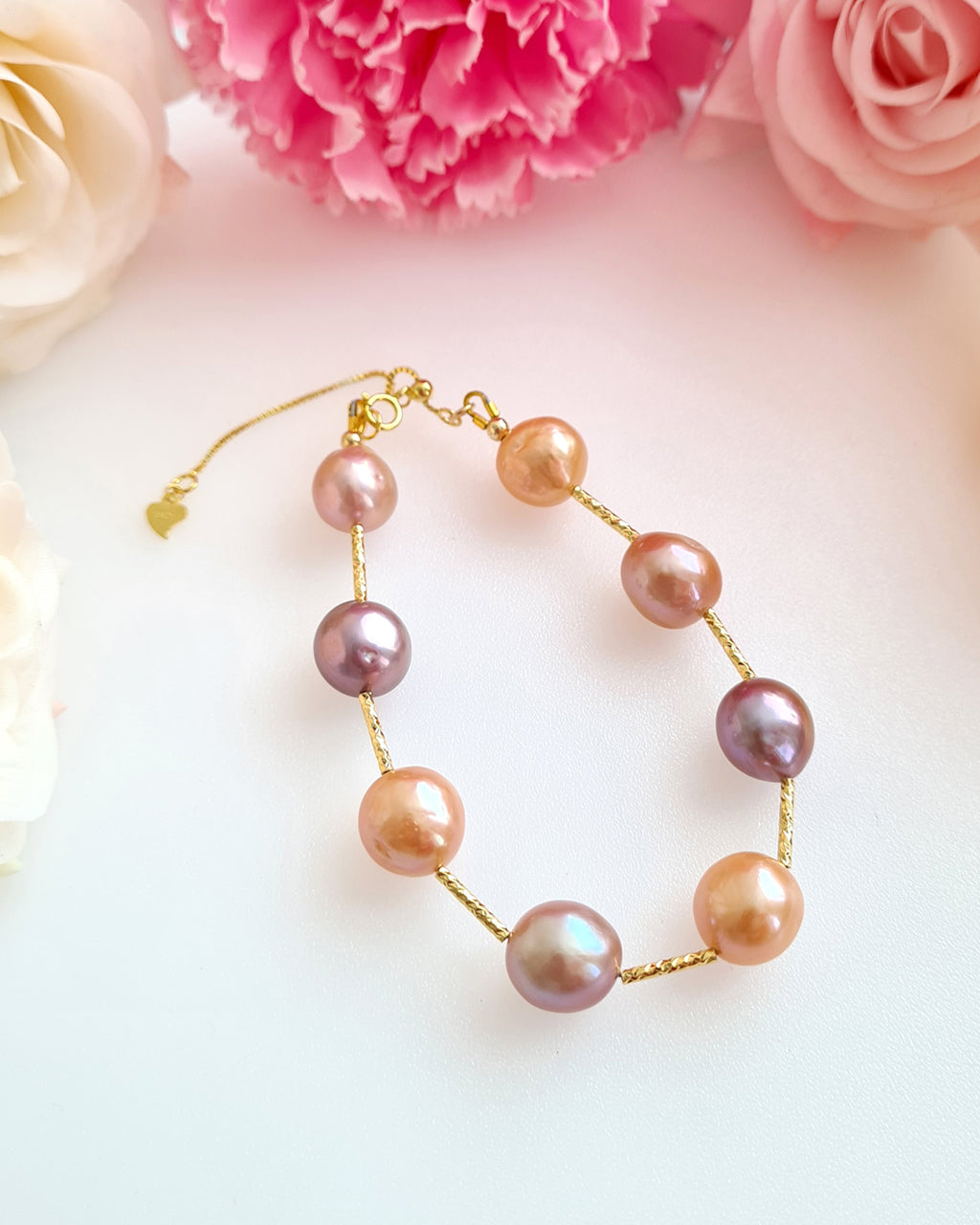Candy Color Edison Pearl Gold Bracelet | Purple Pink Gold Freshwater Pearl Jewelry for her | Modern Classy