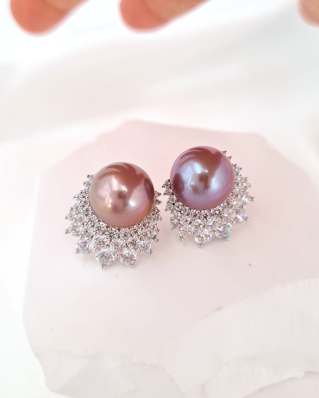 Purple Pink Edison Pearl Earrings - Cluster Latch Back Earrings in Sterling Silver, Handmade in Singapore