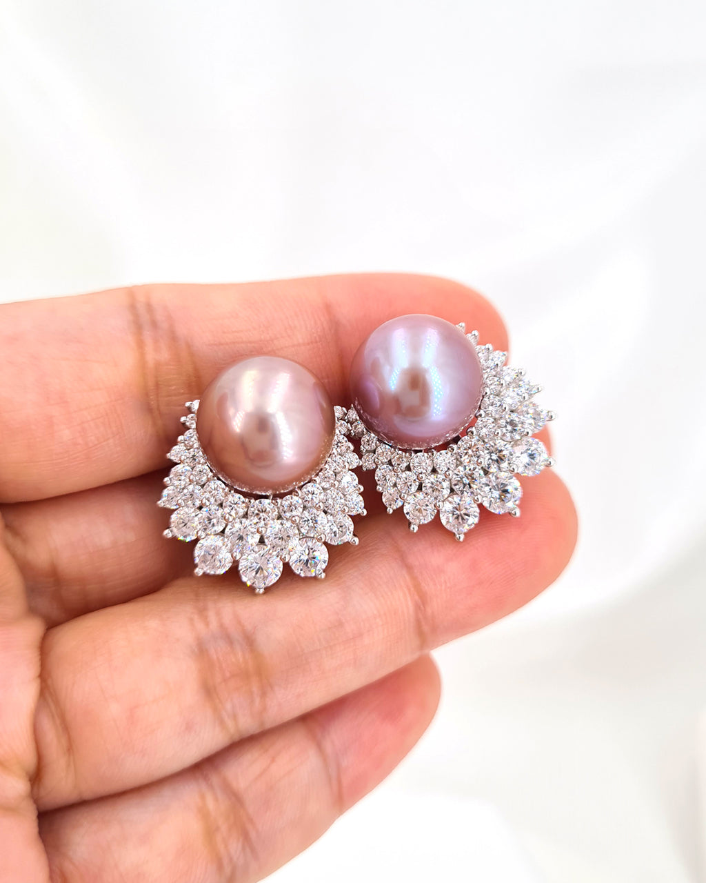 Purple Pink Edison Pearl Earrings - Cluster Latch Back Earrings in Sterling Silver, Handmade in Singapore