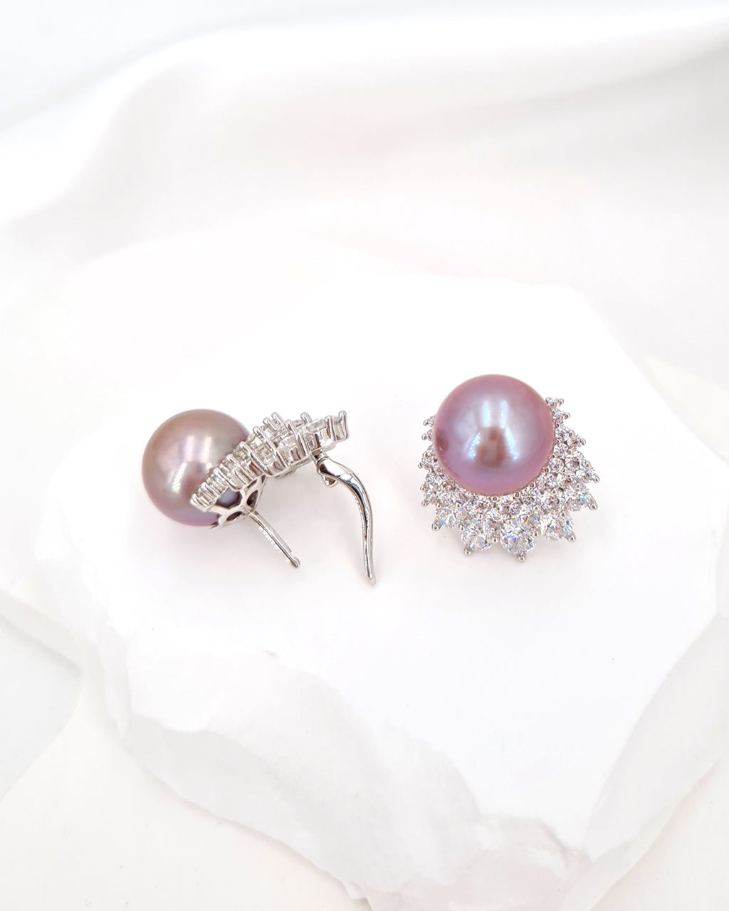 Purple Pink Edison Pearl Earrings - Cluster Latch Back Earrings in Sterling Silver, Handmade in Singapore