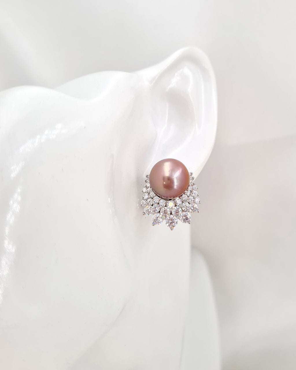 Purple Pink Edison Pearl Earrings - Cluster Latch Back Earrings in Sterling Silver, Handmade in Singapore