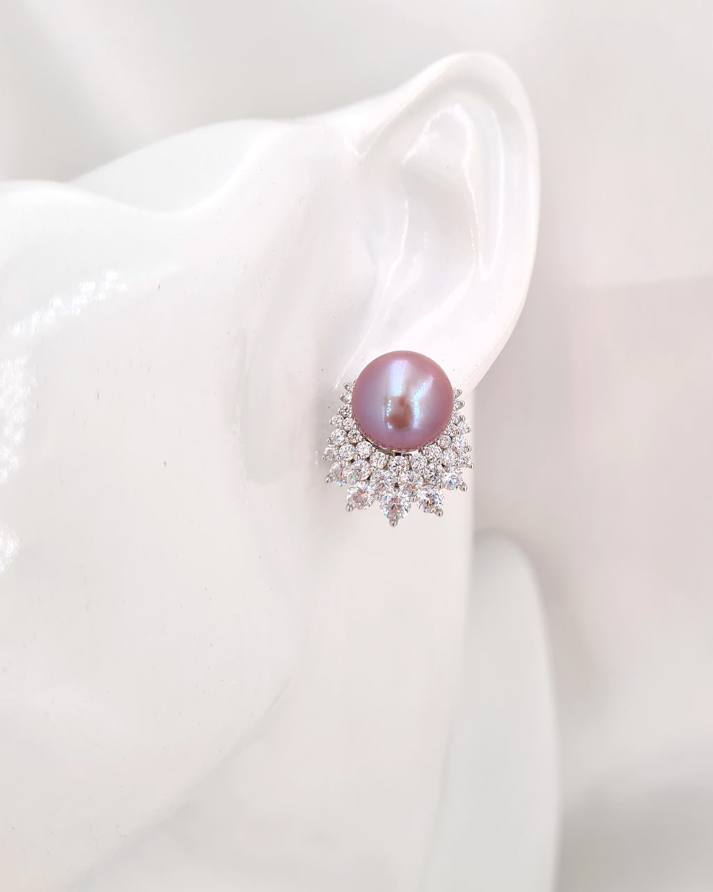 Purple Pink Edison Pearl Earrings - Cluster Latch Back Earrings in Sterling Silver, Handmade in Singapore