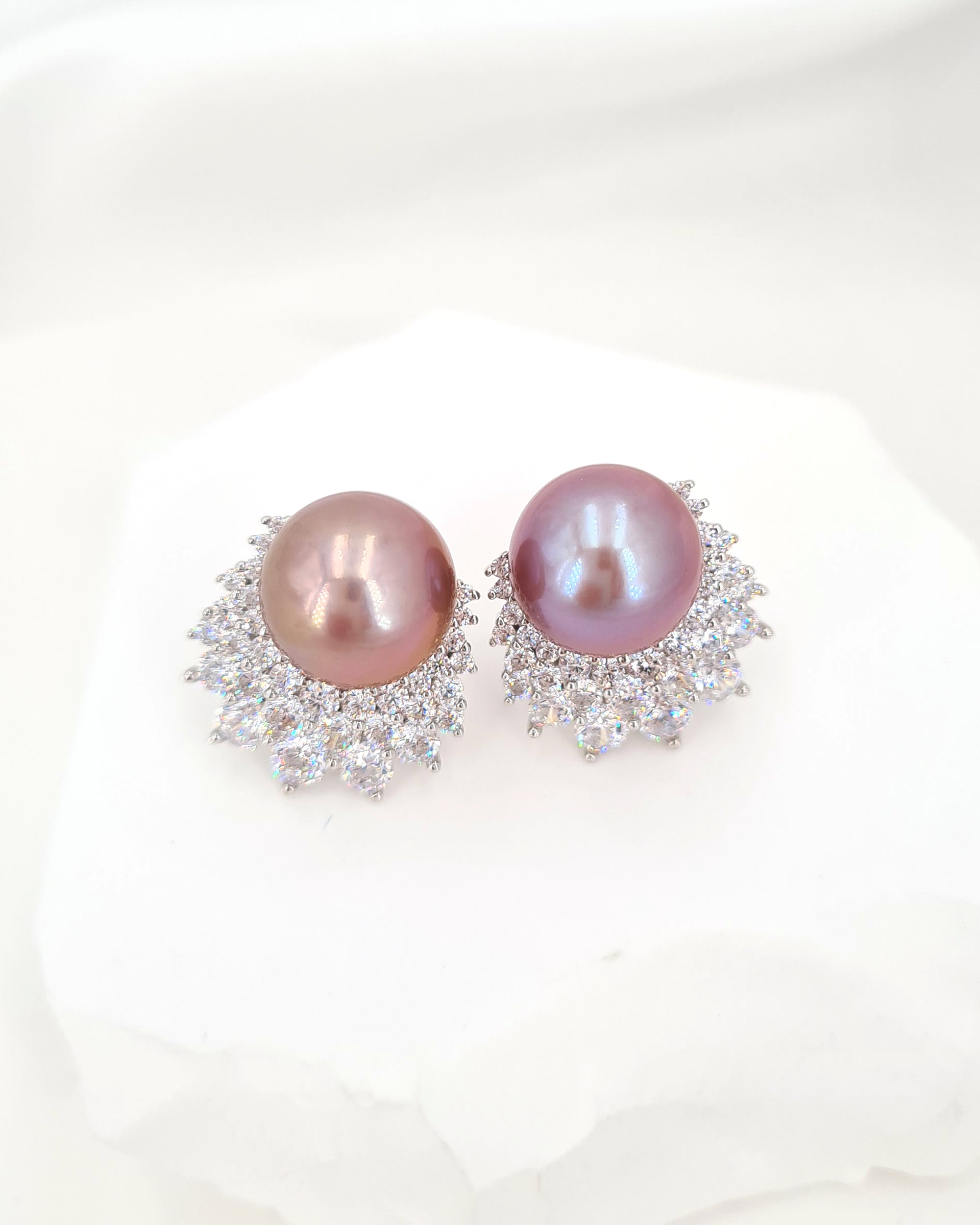 Purple Pink Edison Pearl Earrings - Cluster Latch Back Earrings in Sterling Silver, Handmade in Singapore