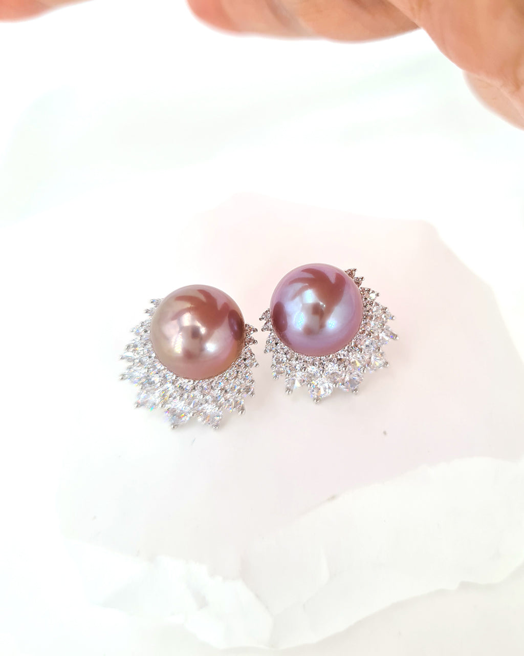 Purple Pink Edison Pearl Earrings - Cluster Latch Back Earrings in Sterling Silver, Handmade in Singapore
