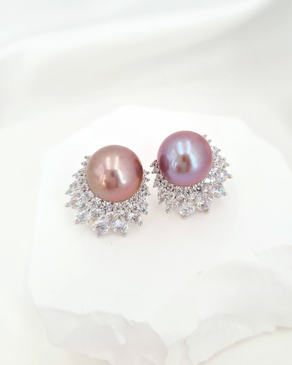 Purple Pink Edison Pearl Earrings - Cluster Latch Back Earrings in Sterling Silver, Handmade in Singapore