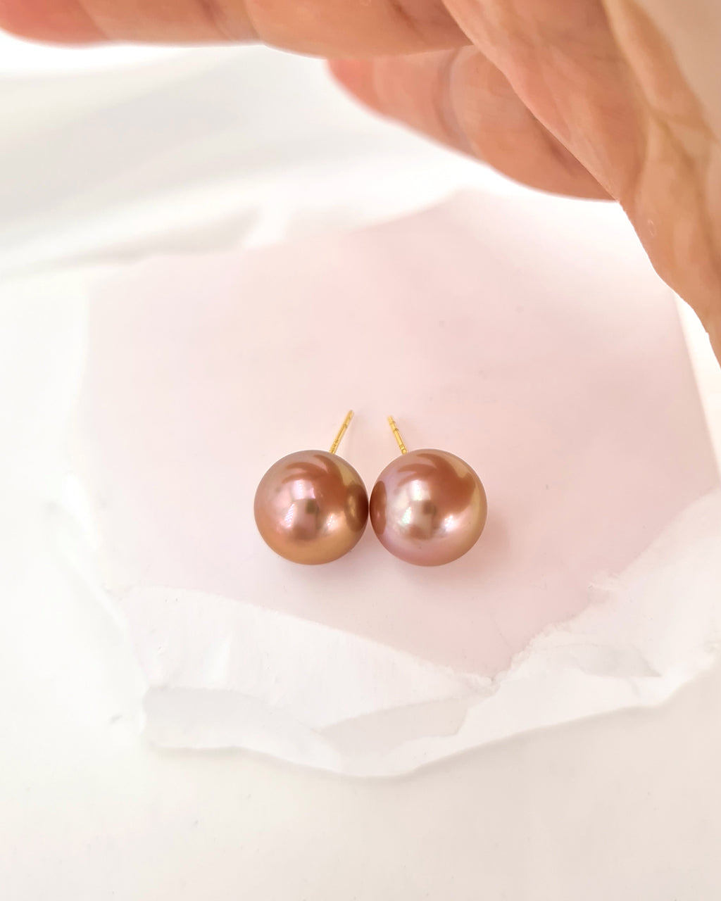 Edison Pearl Stud Earrings - 18K Gold Purple Pearl Stud Earrings 
