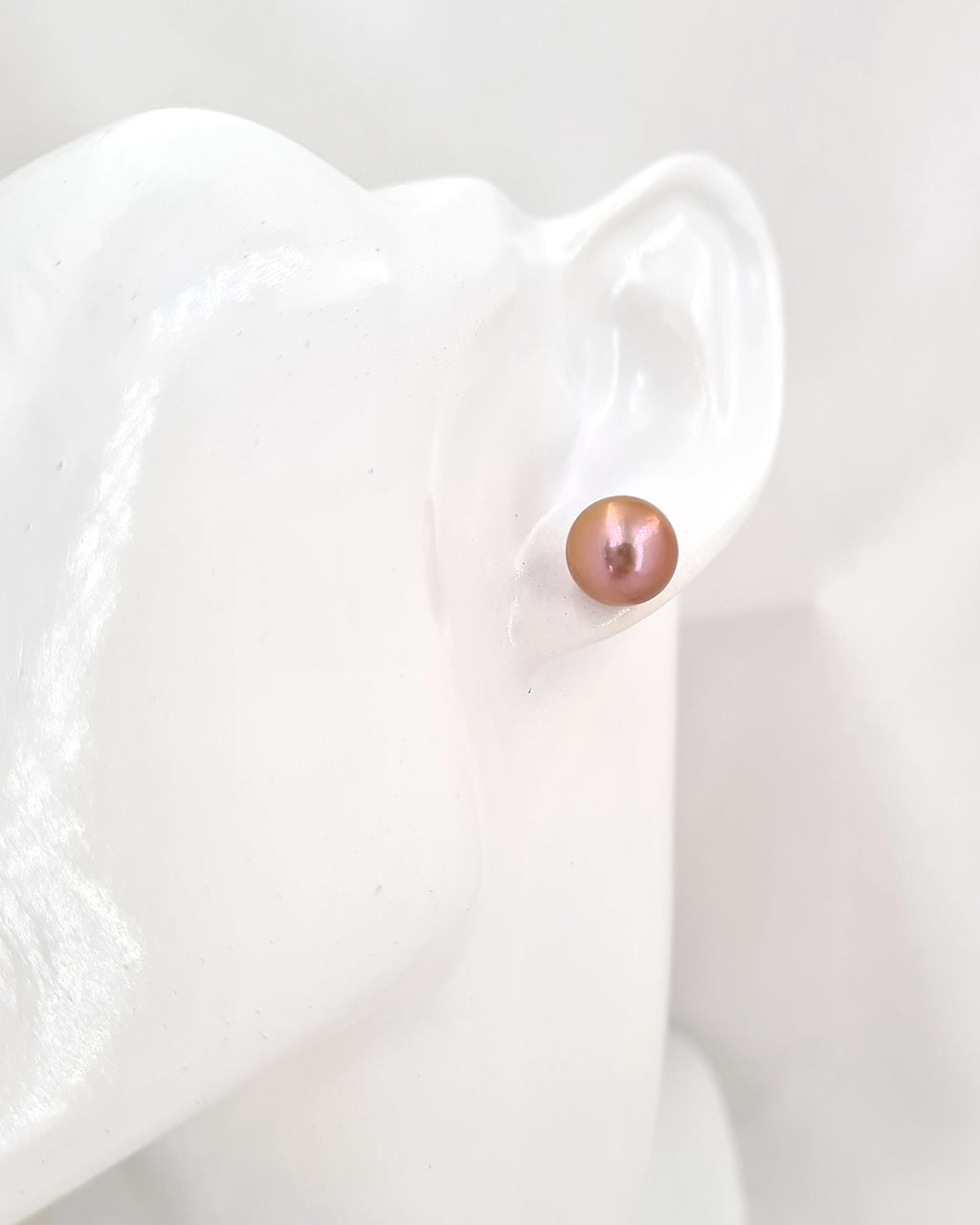 Pearl Earrings, Edison Pearl Stud Earrings - 18K Rose Gold Pinkish Purple with Golden Sheen